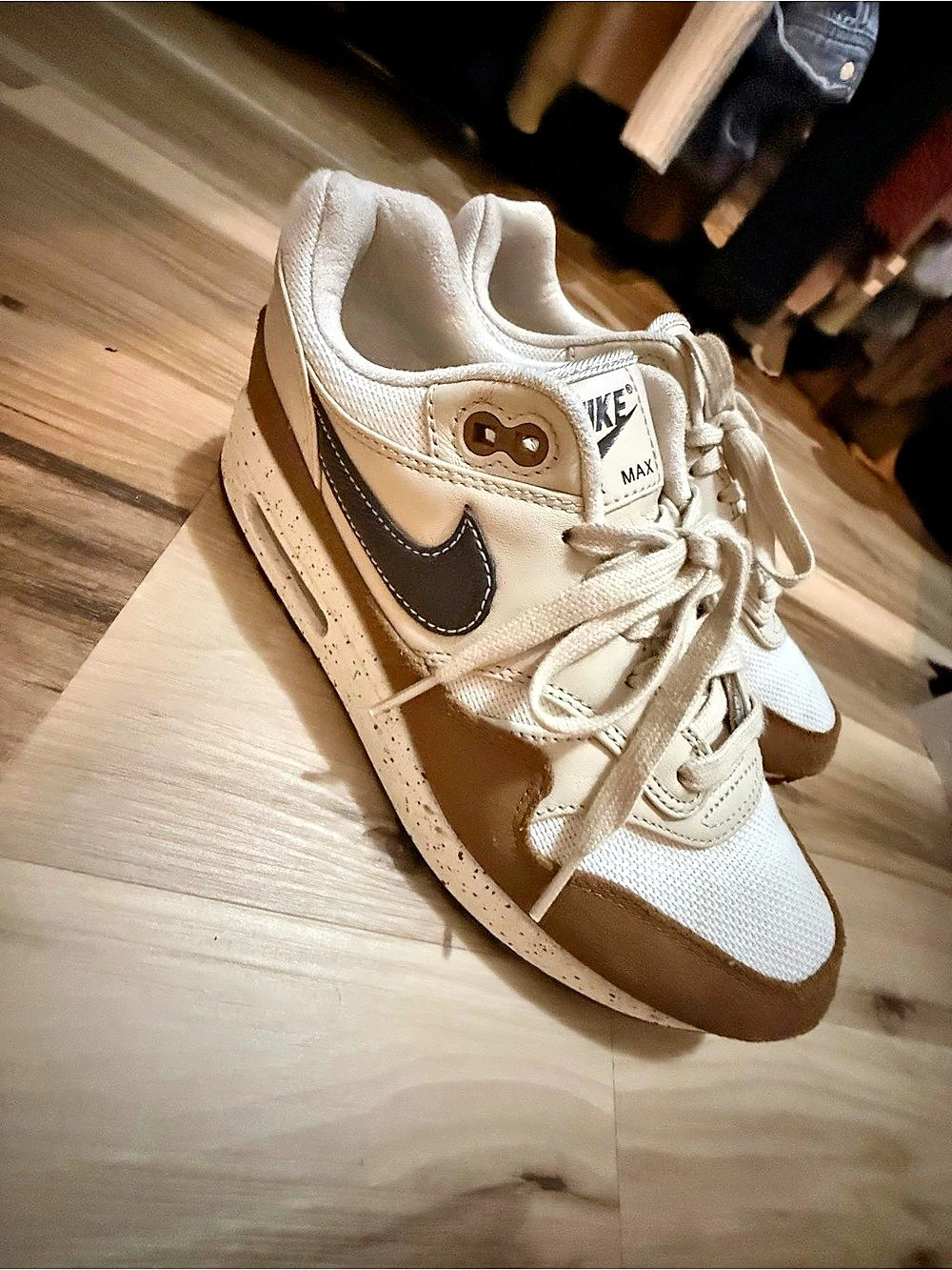 Nike Air Max 1 'Flax' Sneakers in White & Brown